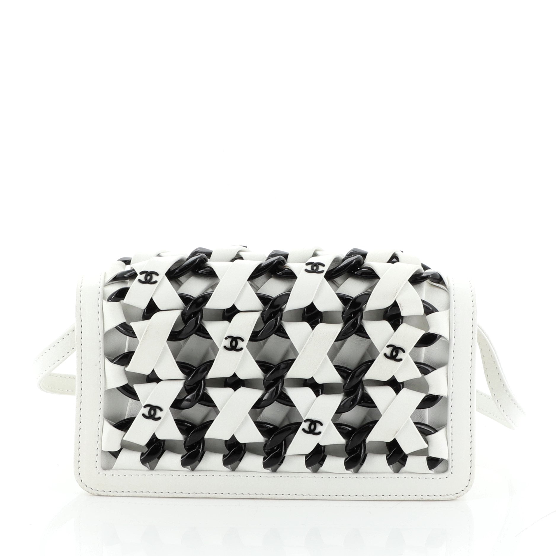 Interlaced Chain Strap Clutch Braided Leather and Resin Mini