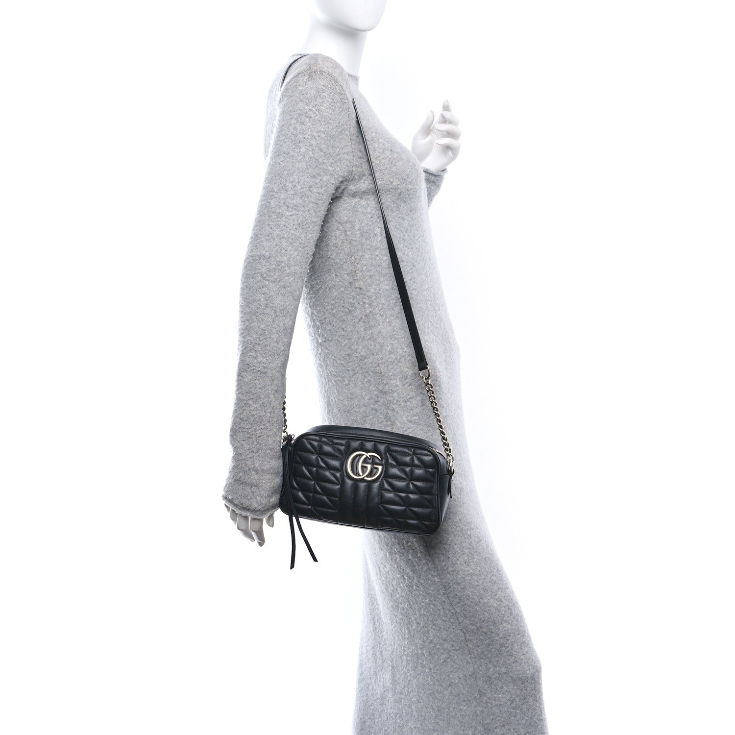 Calfskin Matelasse Aria Small GG Marmont Chain Shoulder Bag Black