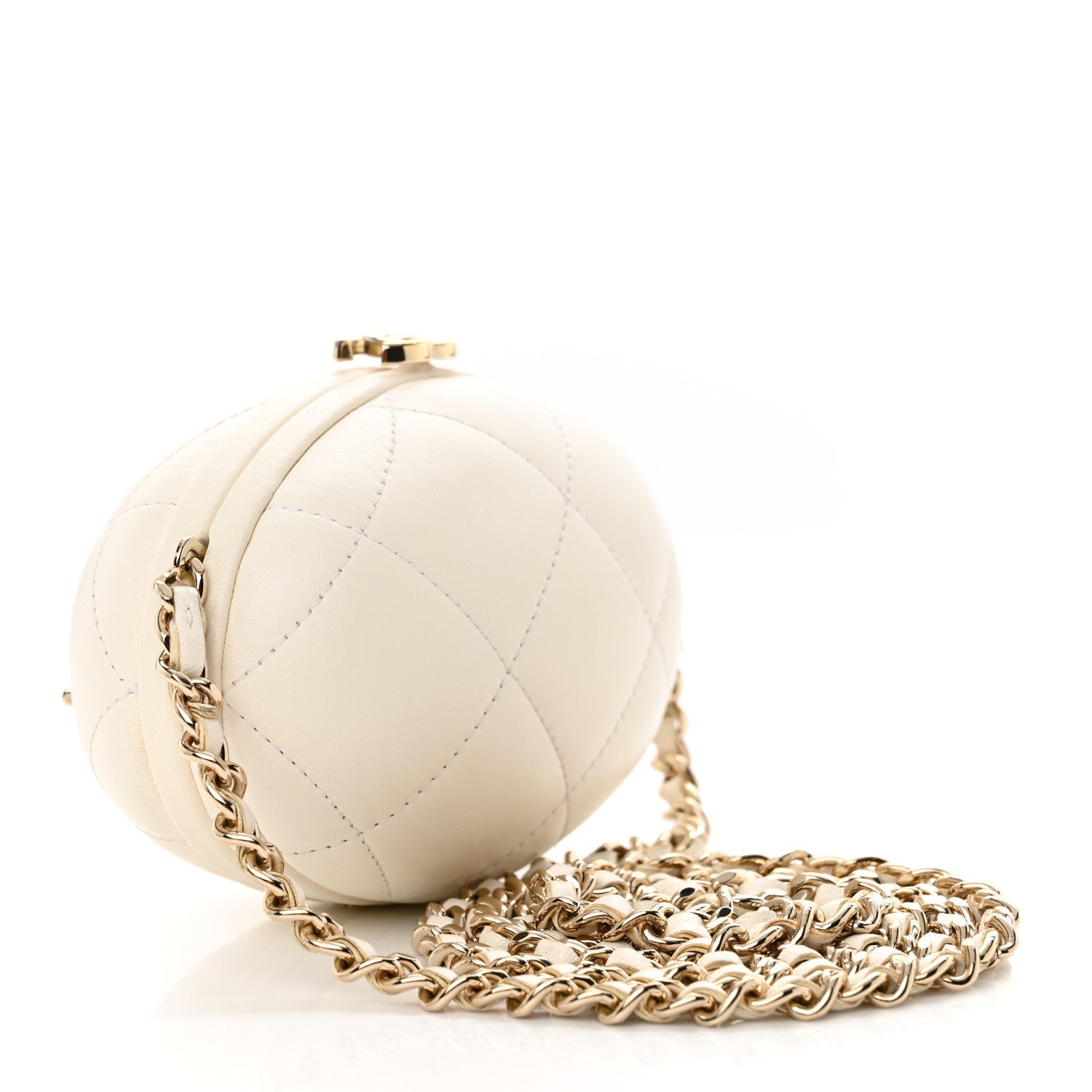 Lambskin Quilted Oval Minaudiere Chain Clutch White