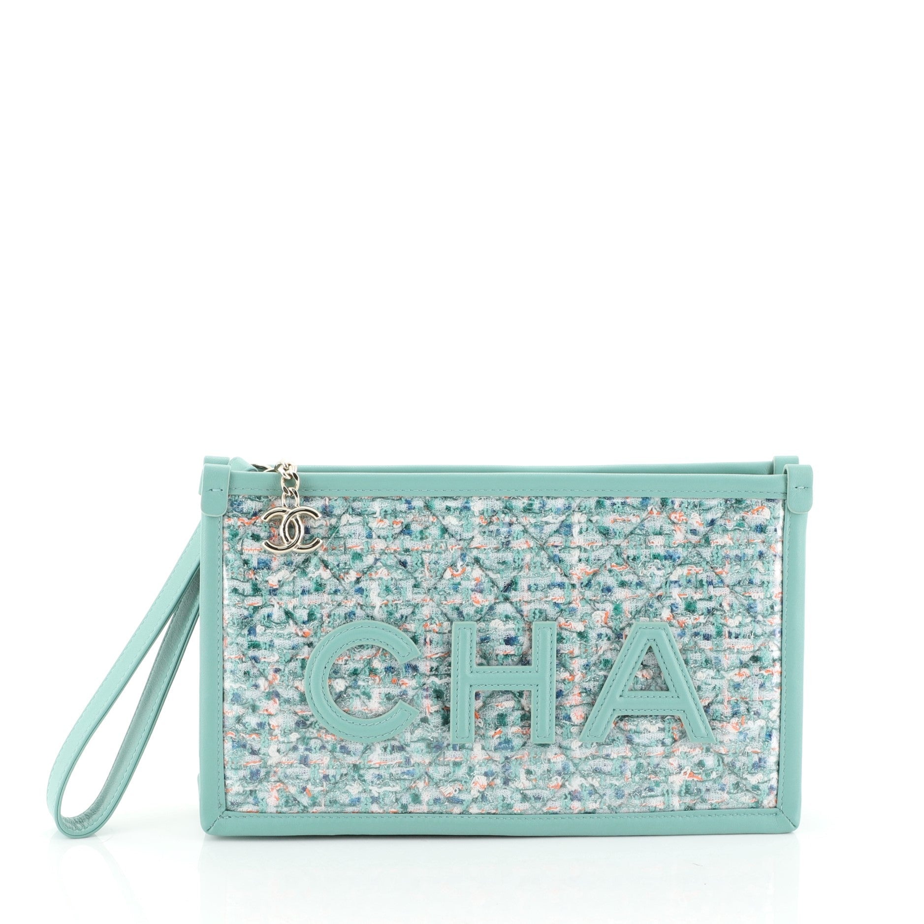 Logo Wristlet Clutch PVC Over Quilted Tweed Small