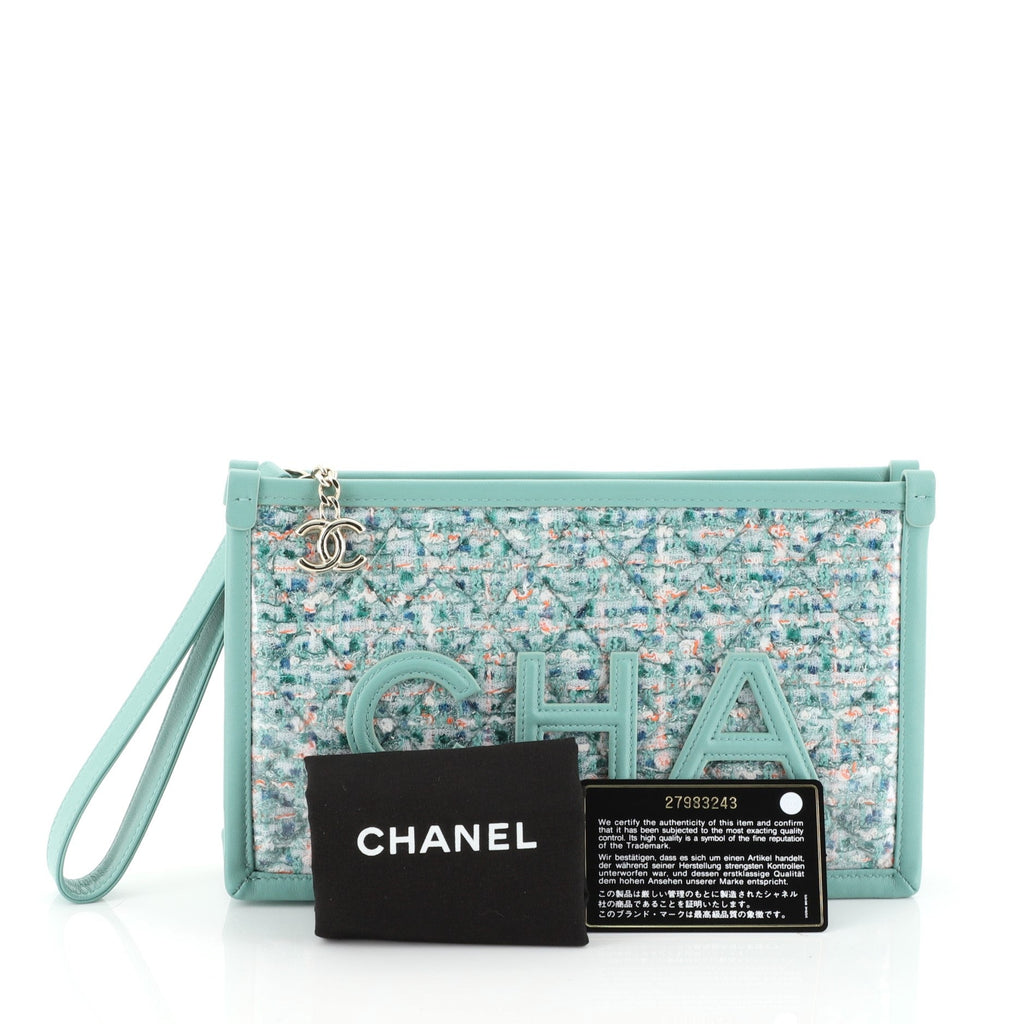 Logo Wristlet Clutch PVC Over Quilted Tweed Small