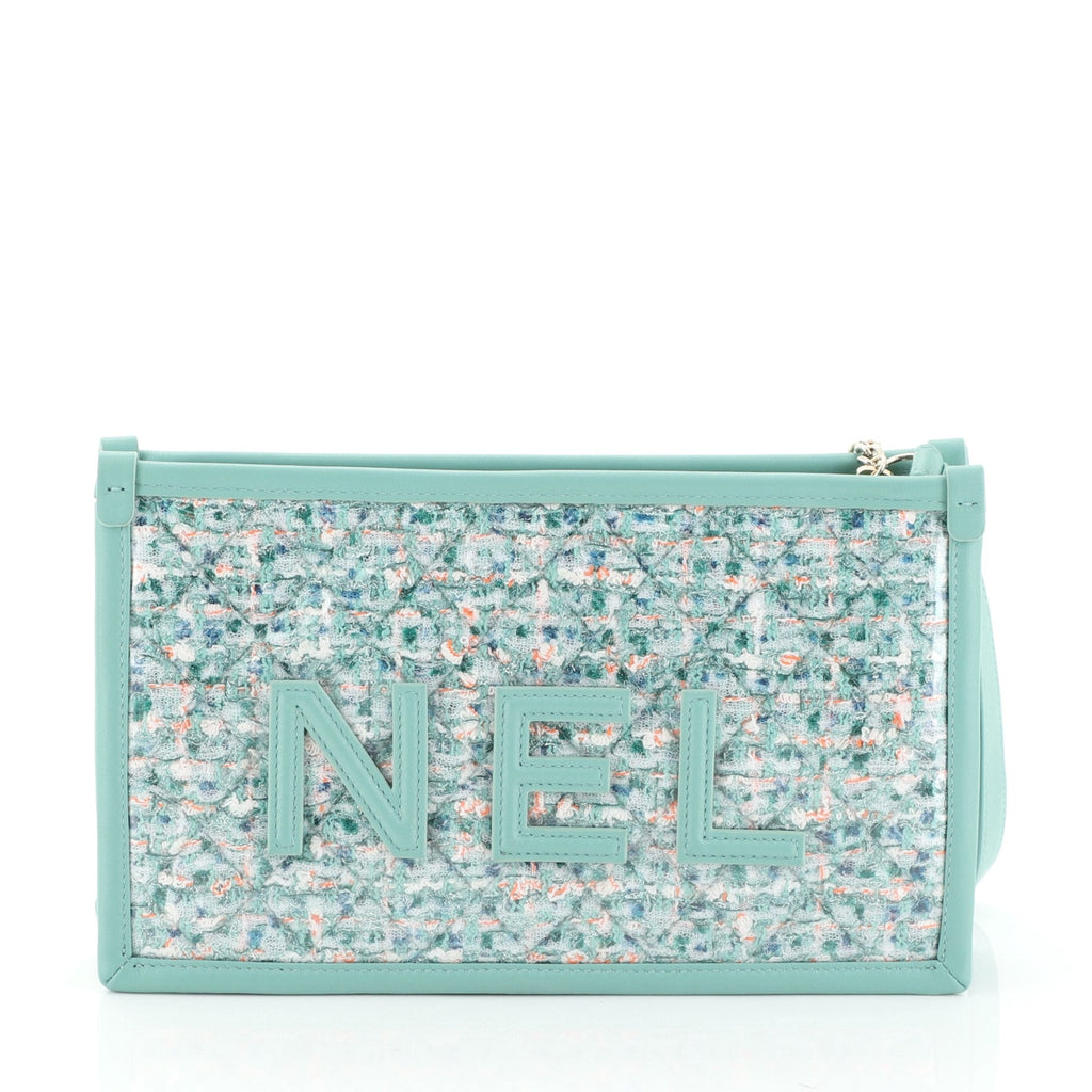Logo Wristlet Clutch PVC Over Quilted Tweed Small