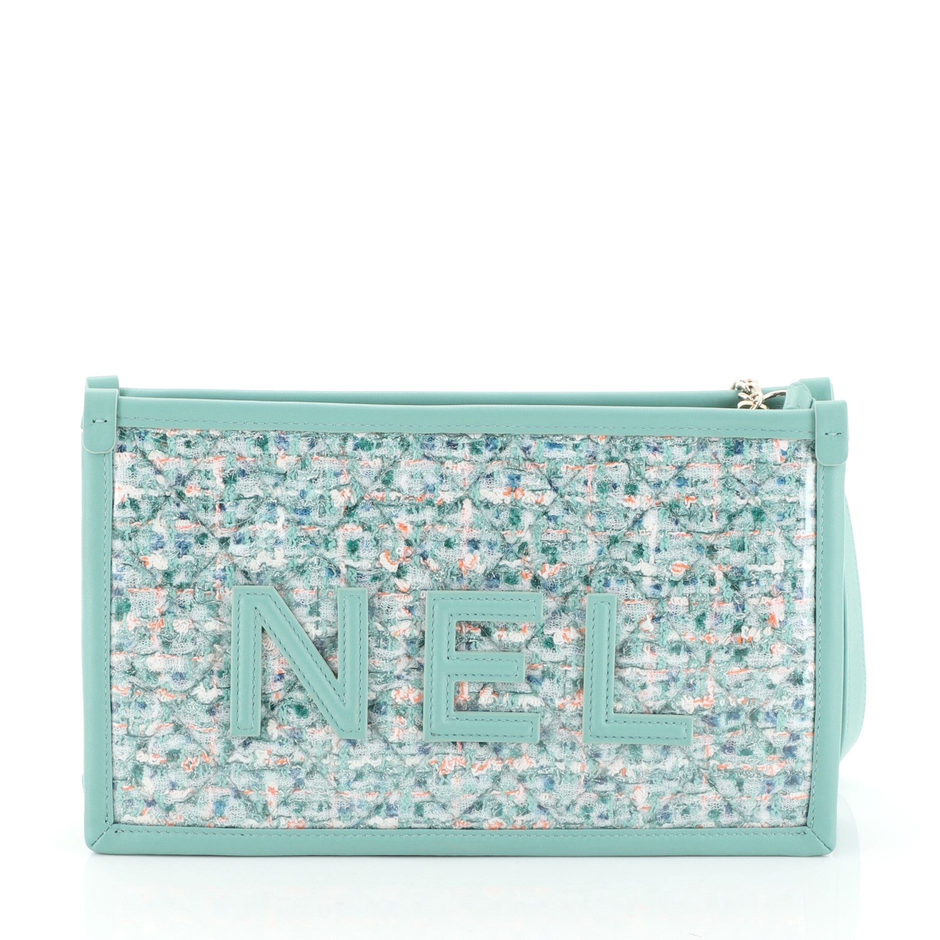 Logo Wristlet Clutch PVC Over Quilted Tweed Small