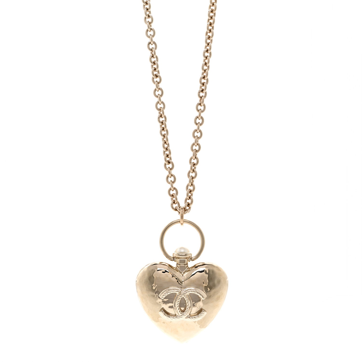 Metal CC Heart Locket Necklace Gold