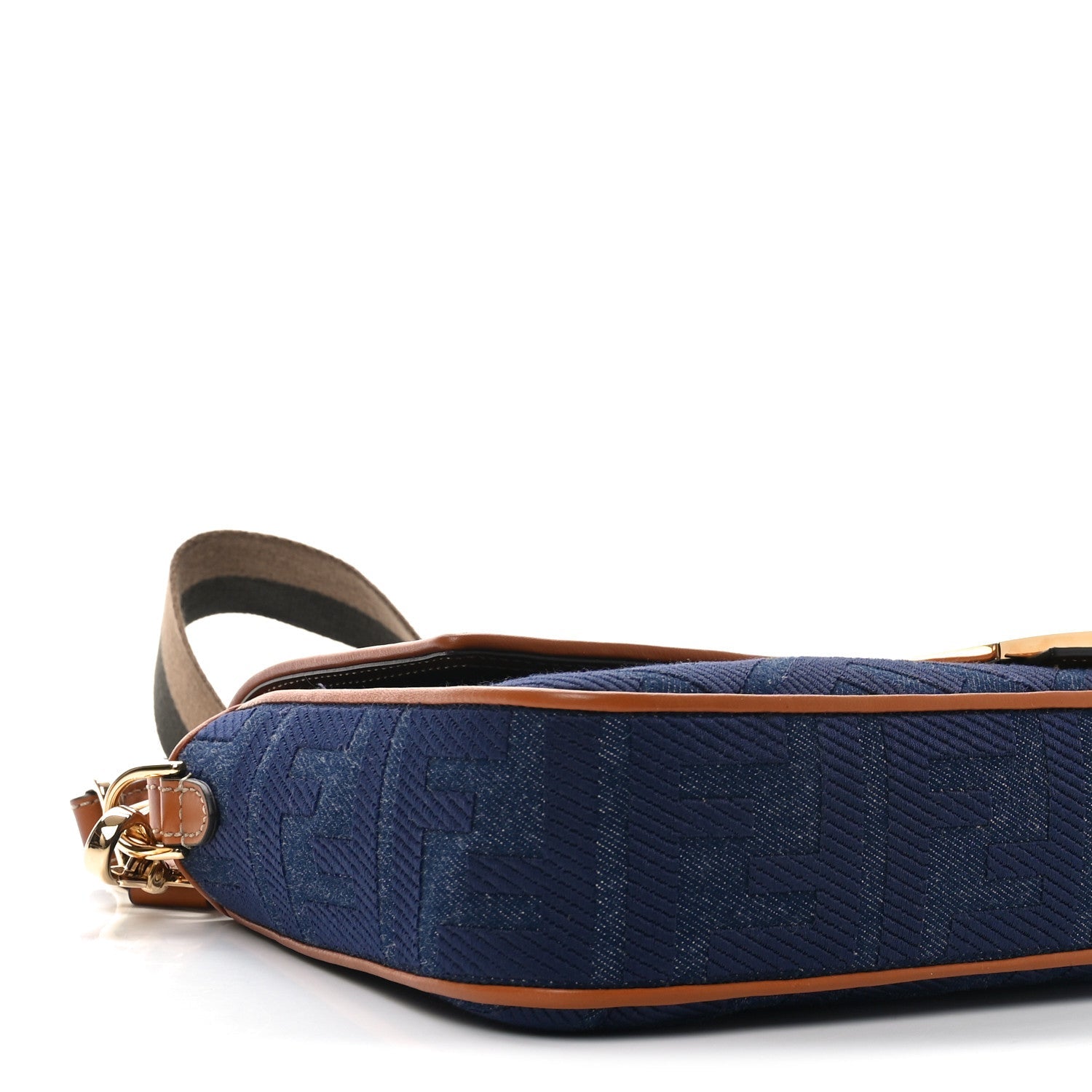 Denim Vitello King FF Embroidered Large Baguette Blue Cuoio