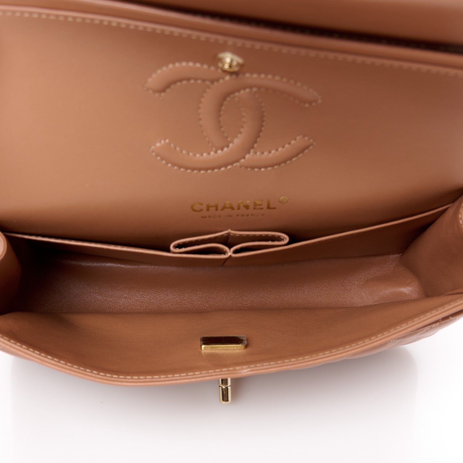Lambskin Quilted Small Double Flap Brown