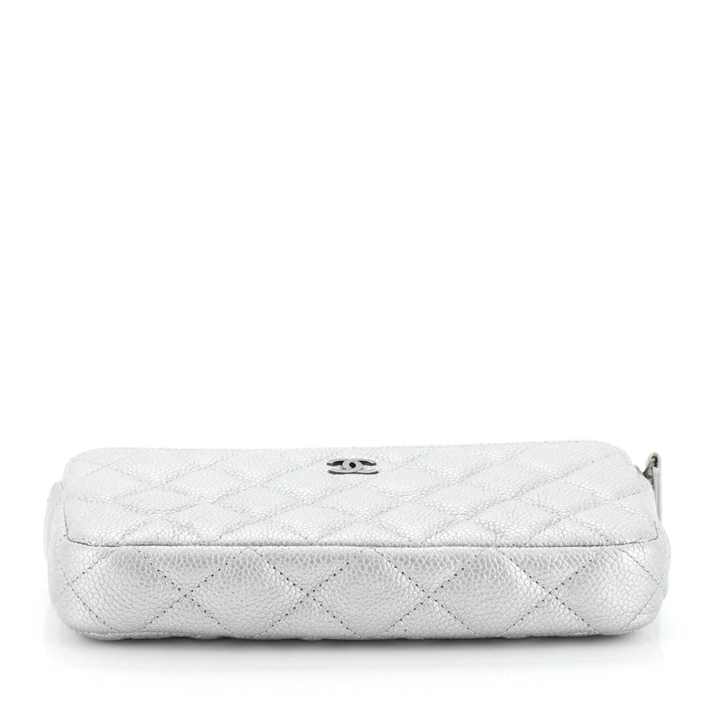 Double Zip Clutch with Chain Quilted Caviar