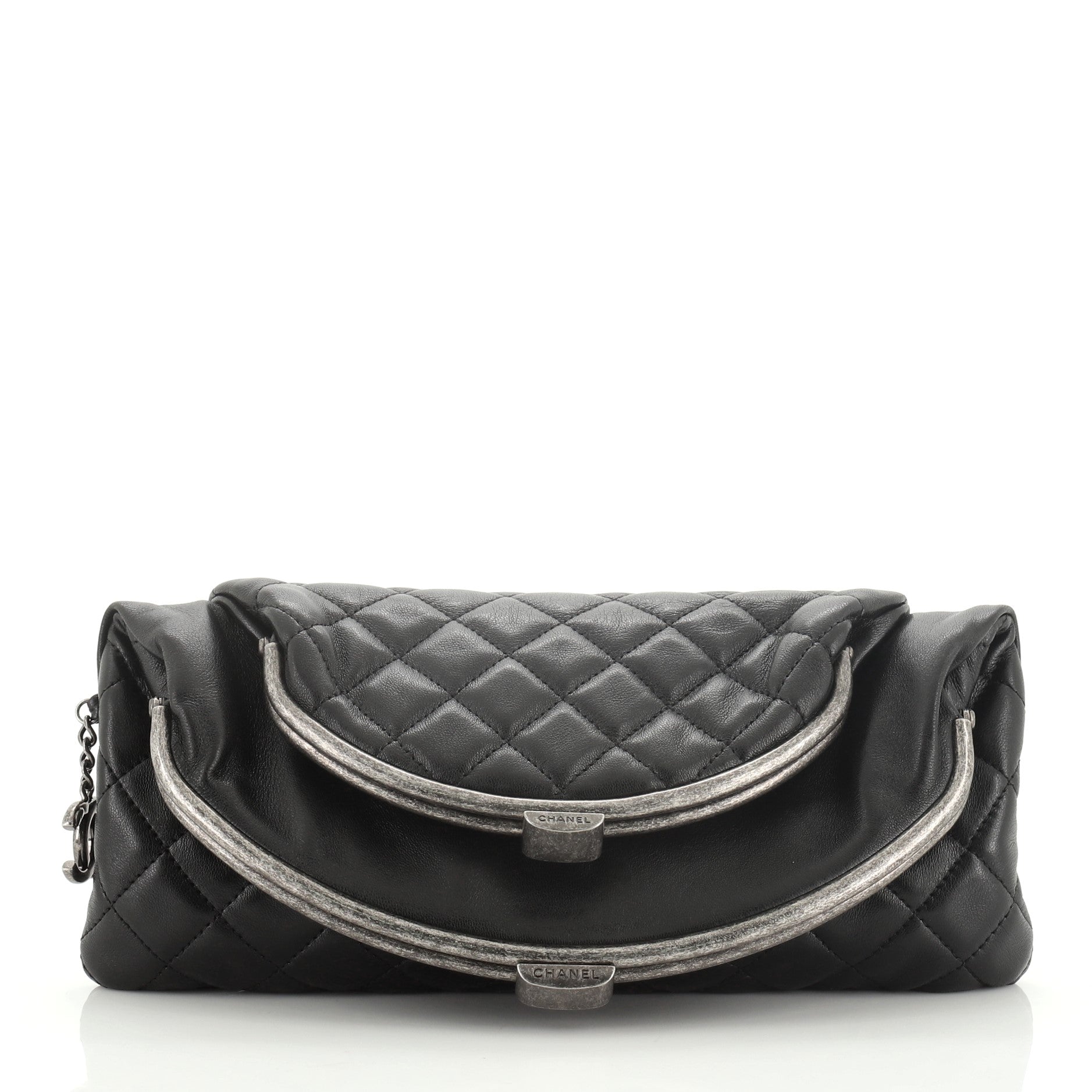 Double Kisslock Fold Over Clutch Quilted Leather Medium