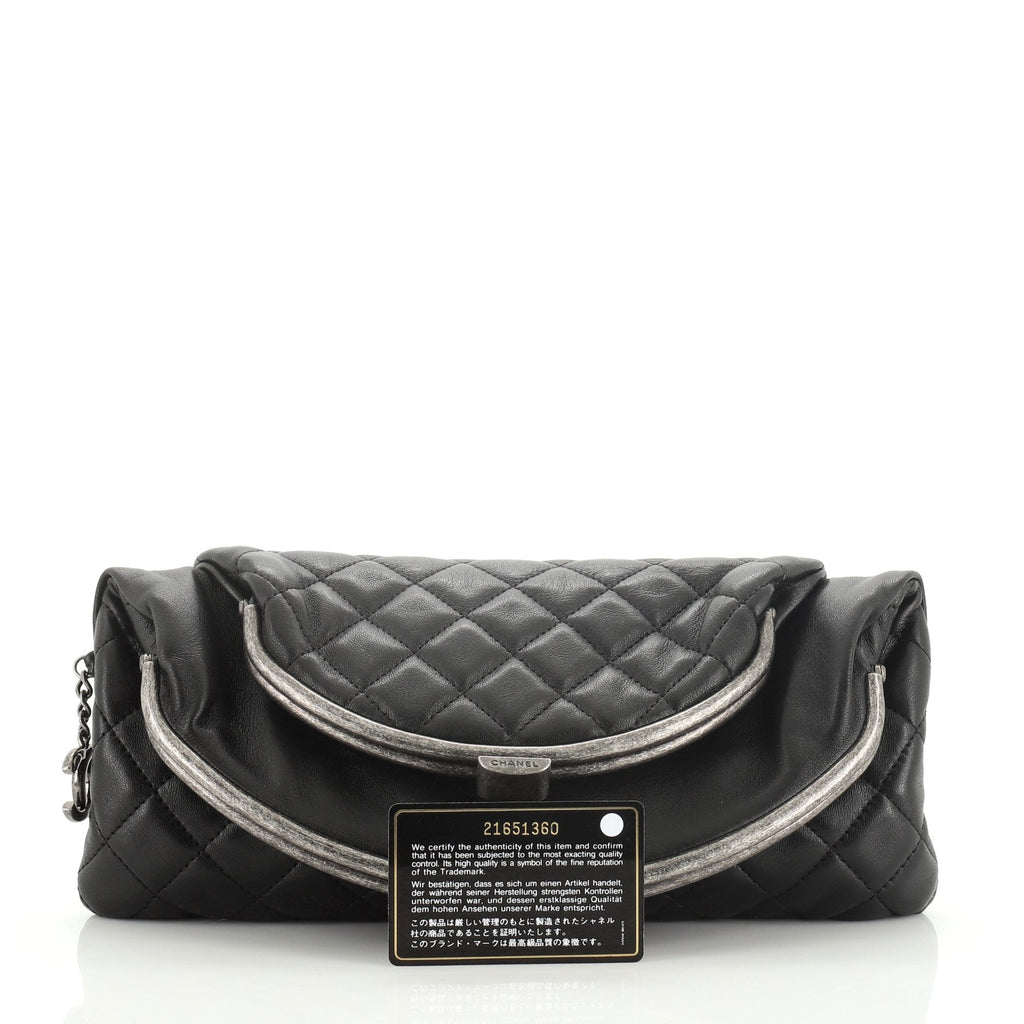 Double Kisslock Fold Over Clutch Quilted Leather Medium