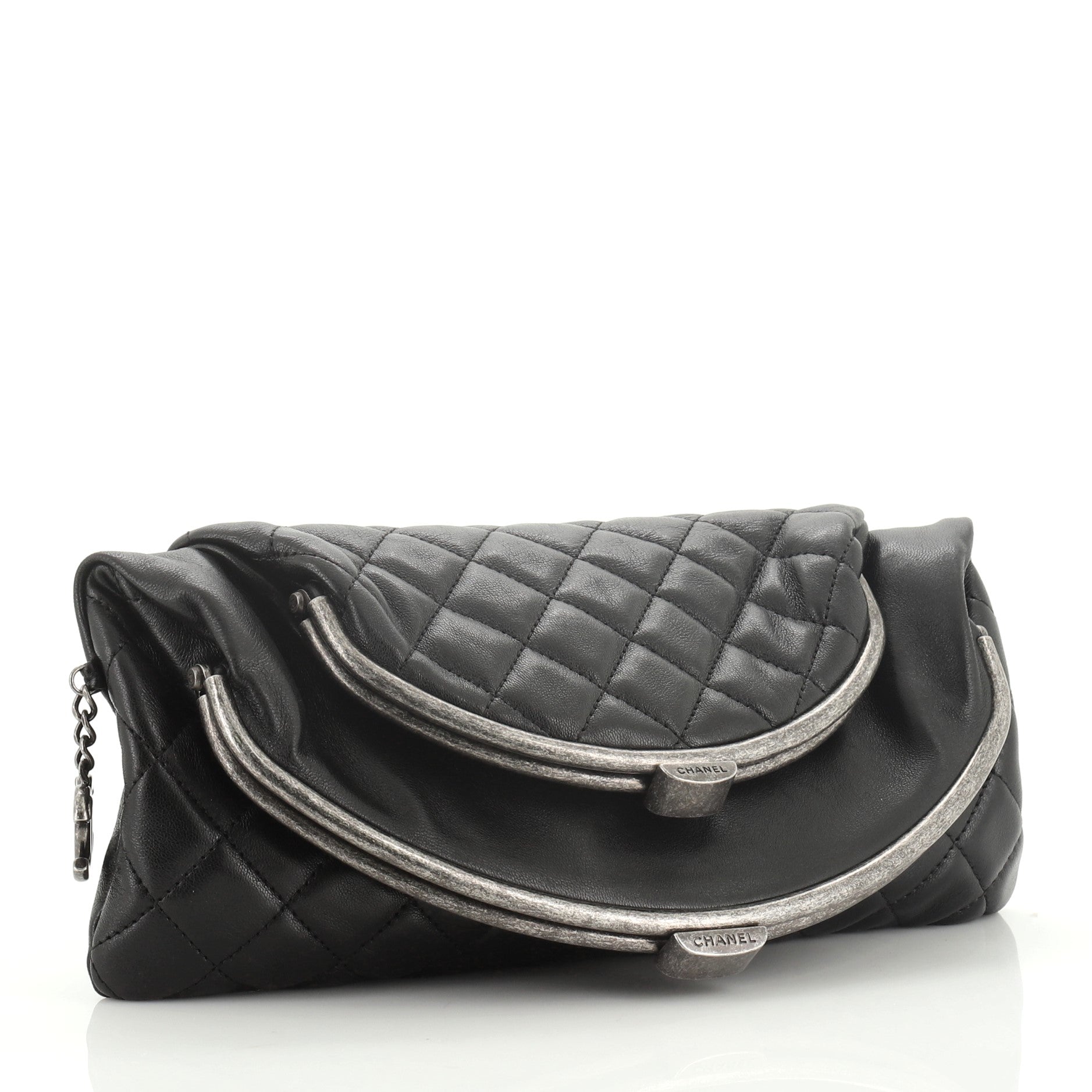Double Kisslock Fold Over Clutch Quilted Leather Medium