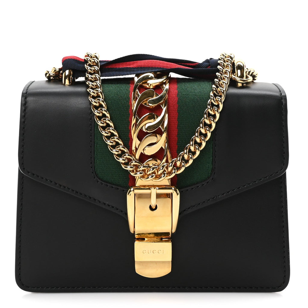 Calfskin Mini Sylvie Chain Shoulder Bag Black
