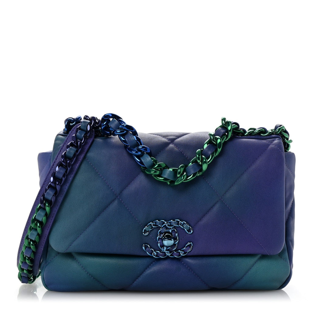 Tie Dye Calfskin Quilted Medium Chanel 19 Flap Blue Purple