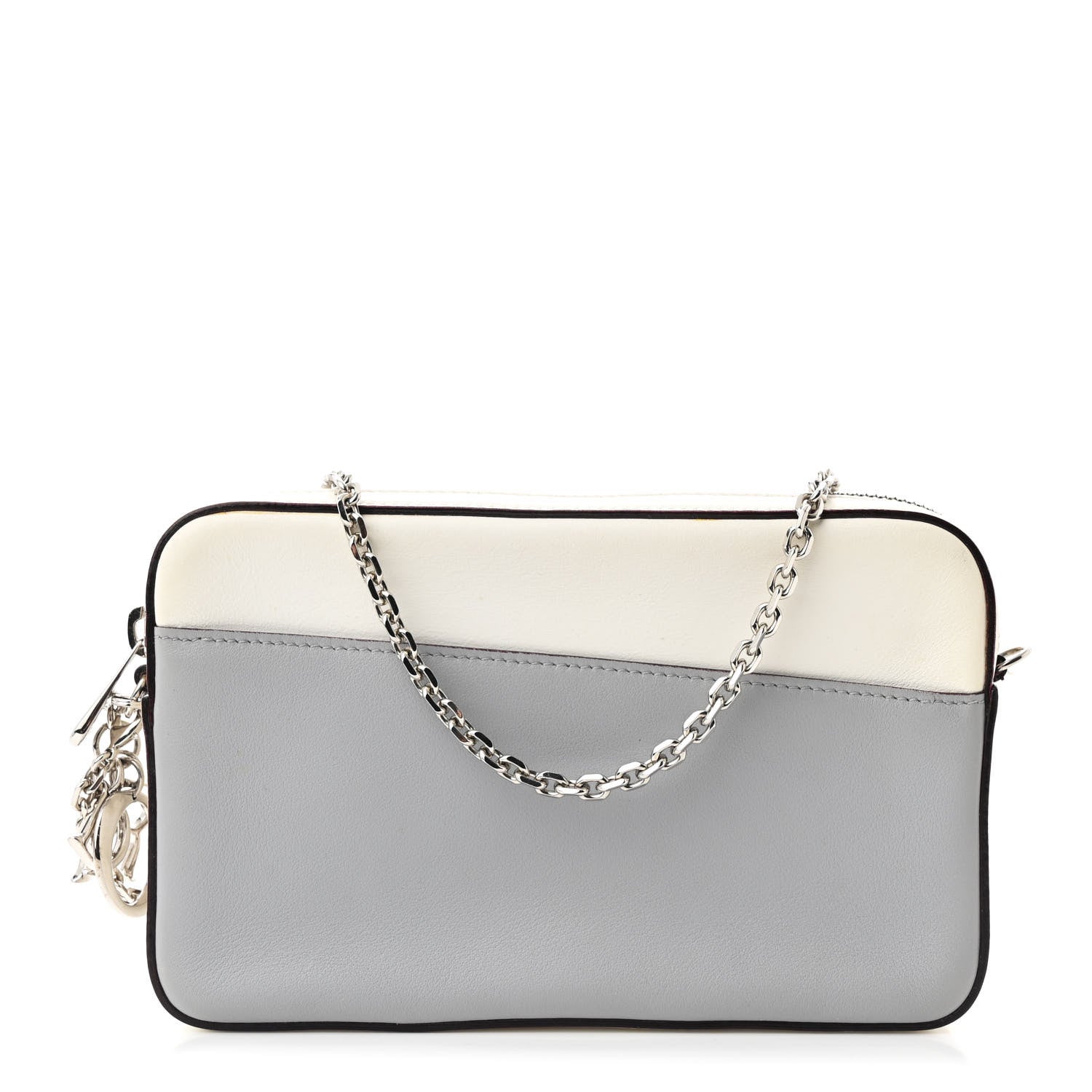 Calfskin Chain Wallet Grey Off White