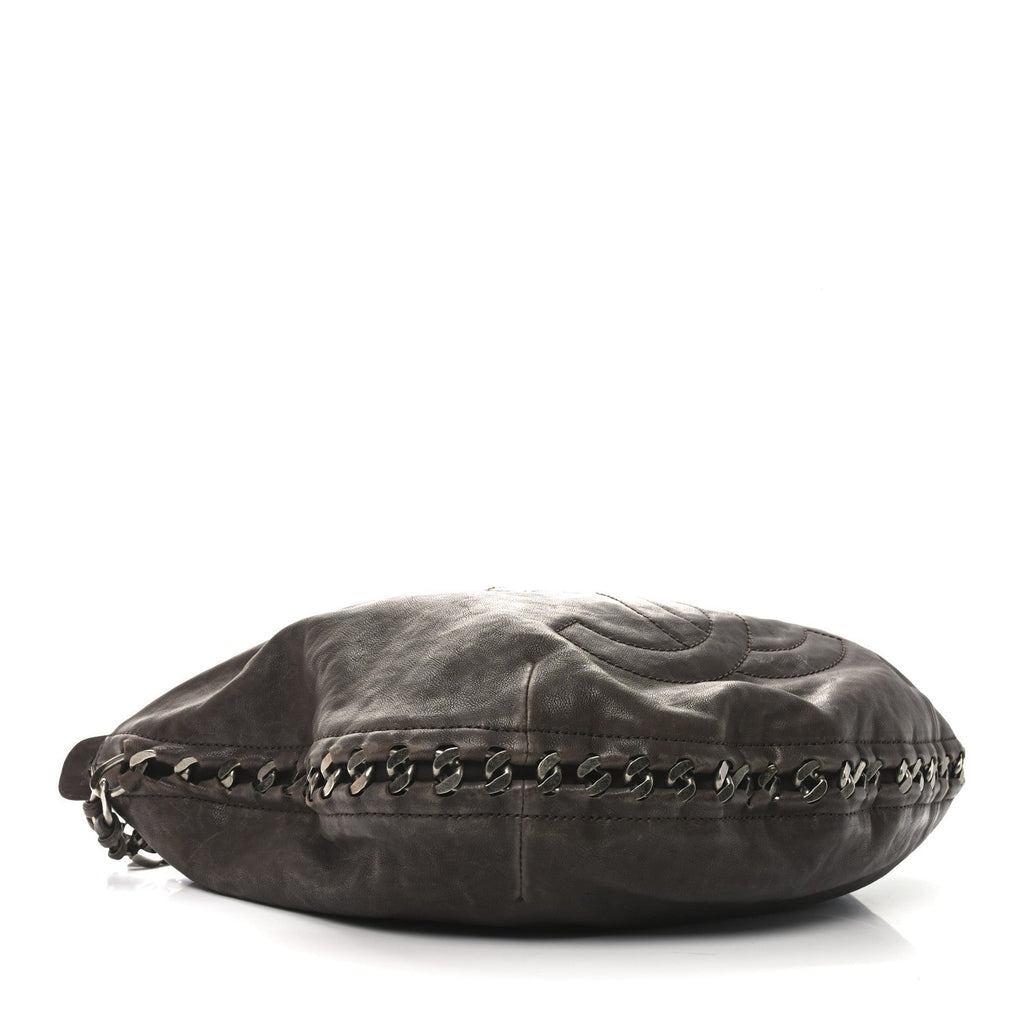 Calfskin Modern Chain Hobo Brown