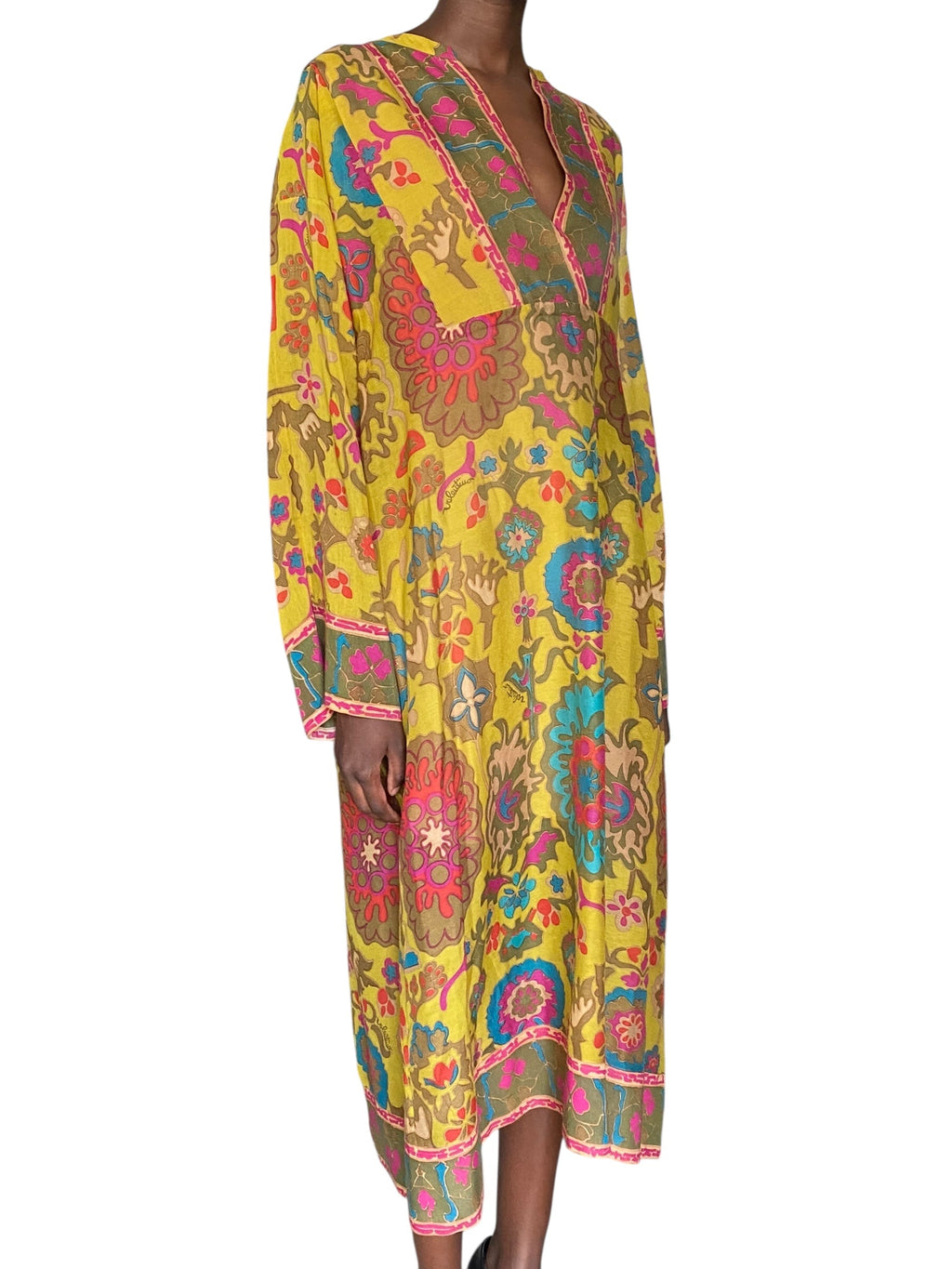 Valentino Yellow 2021 Escape 60's Style Floral Longsleeve Tunic - IT 44