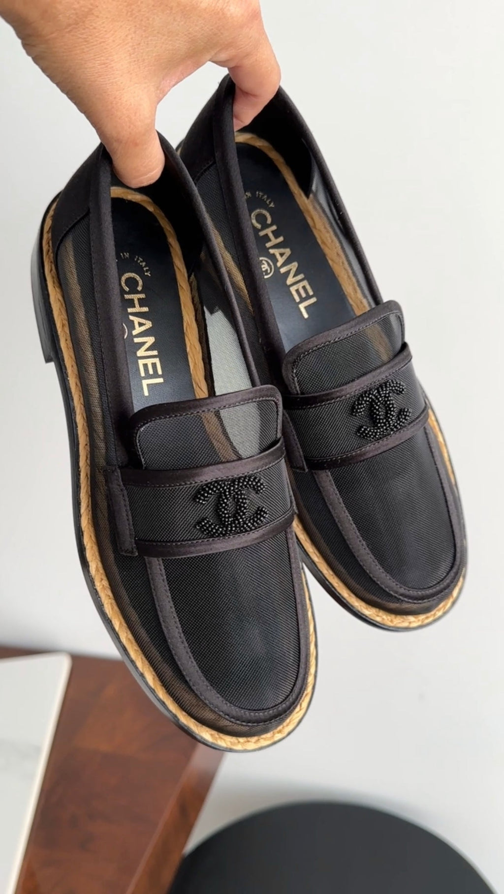 Chanel 2022 Black Mesh Beaded CC Loafers - 37 (EU37.5)