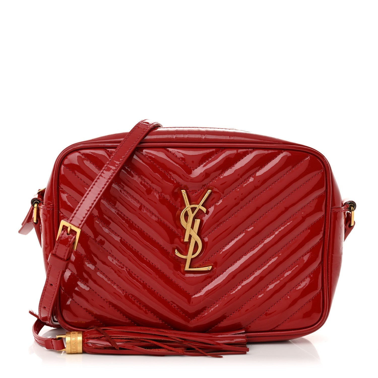 Patent Calfskin Matelasse Monogram Lou Camera Bag Red