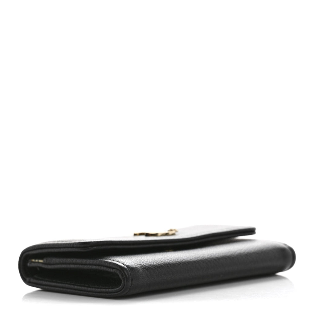 Goatskin Camellia CC Flap  Holder Black