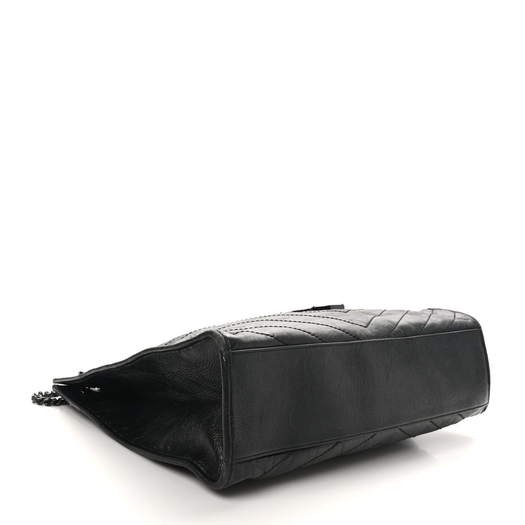 Crinkled Calfskin Matelasse Monogram Large Niki Shopper Tote Black