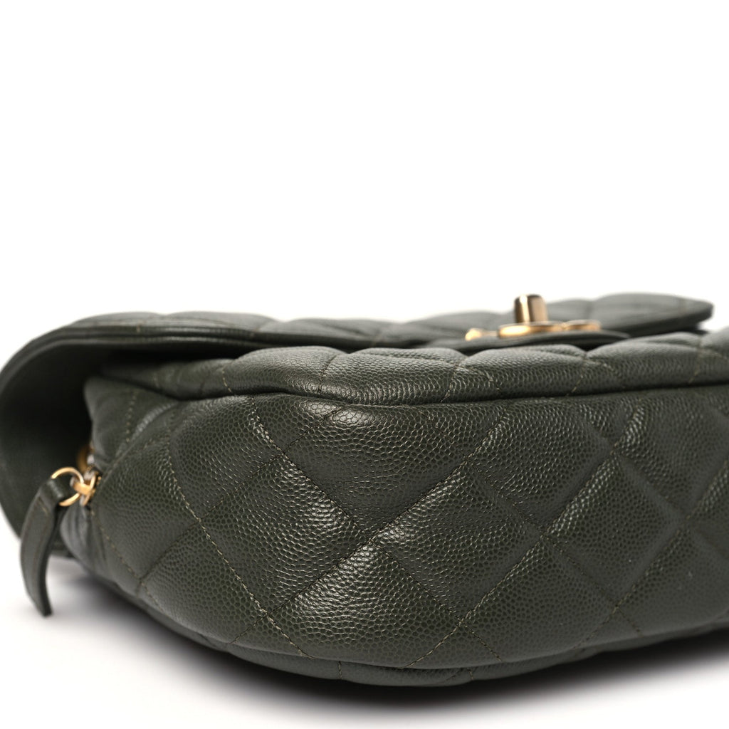 Caviar Quilted Zip Flap Khaki