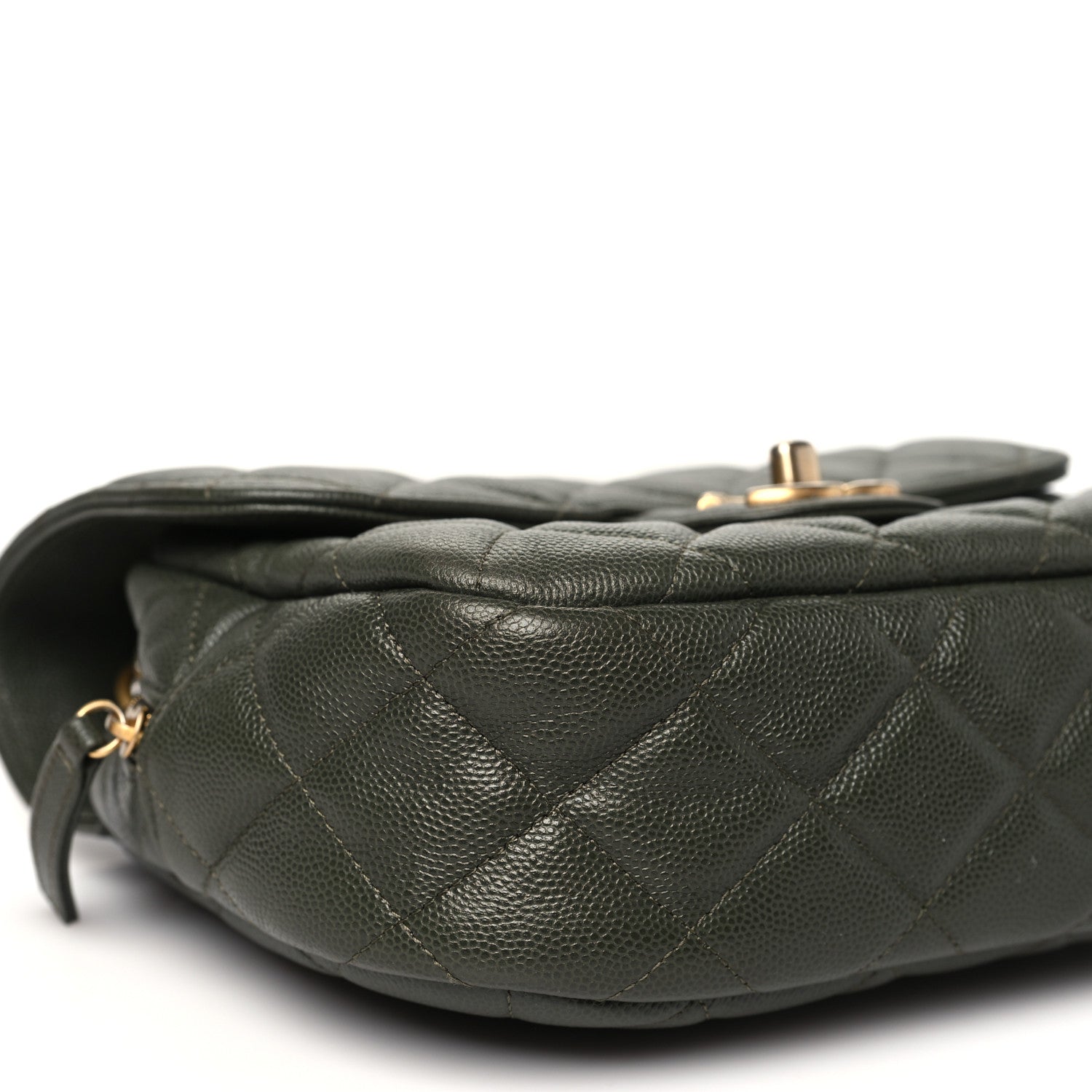 Caviar Quilted Zip Flap Khaki