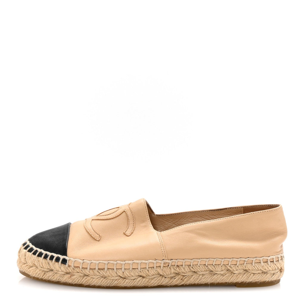 Lambskin CC Espadrilles 37 Beige Black