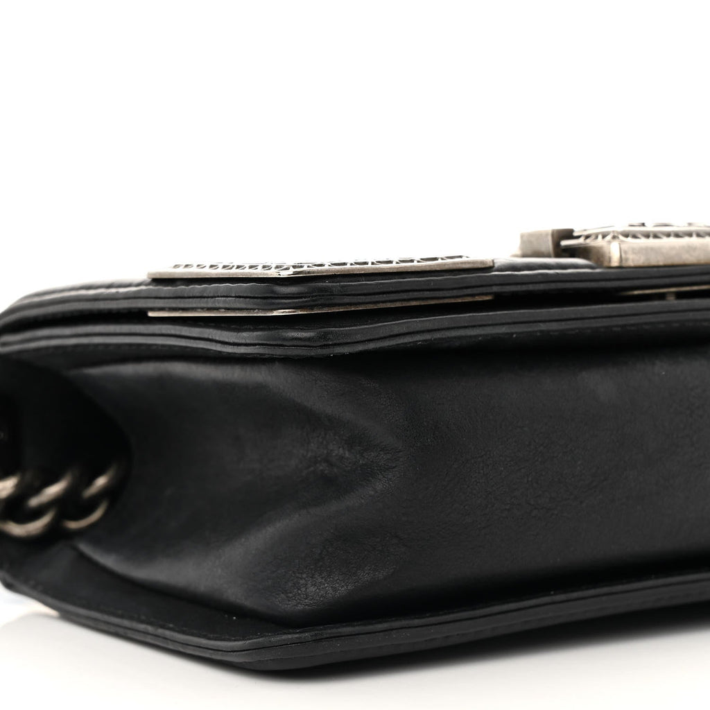 Calfskin Quilted Embellished Metal Small Boy Flap Black