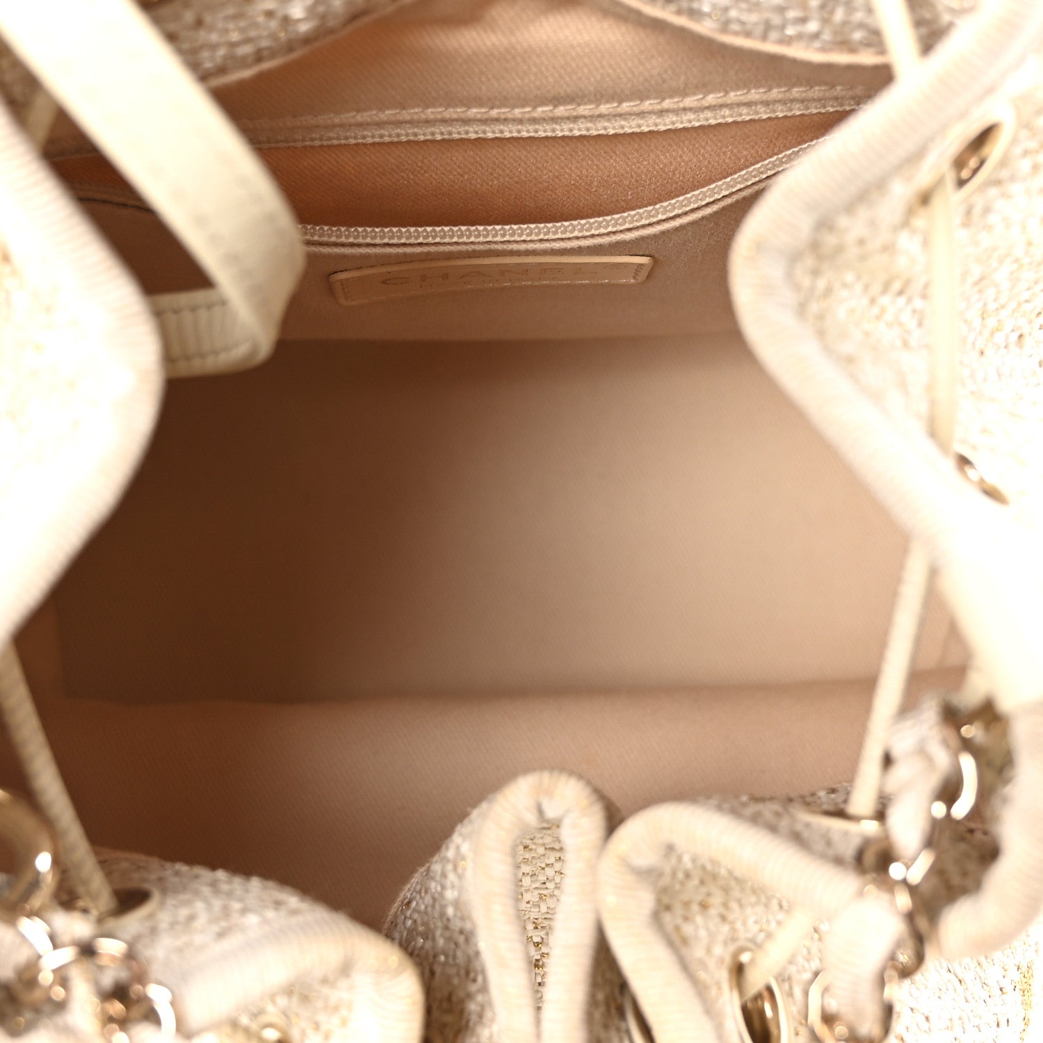 Lurex Boucle Deauville Drawstring Bucket Bag Ivory