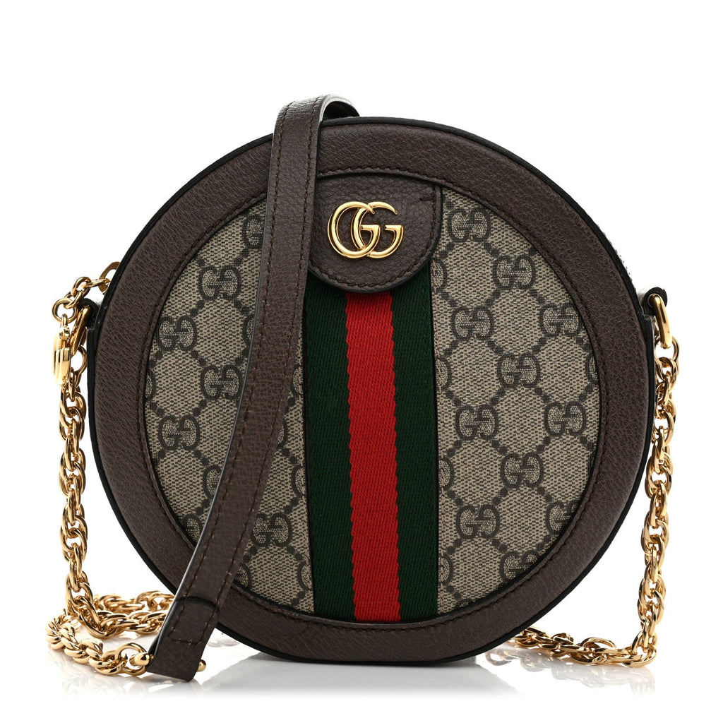 GG Supreme Monogram Web Mini Ophidia Round Shoulder Bag Brown
