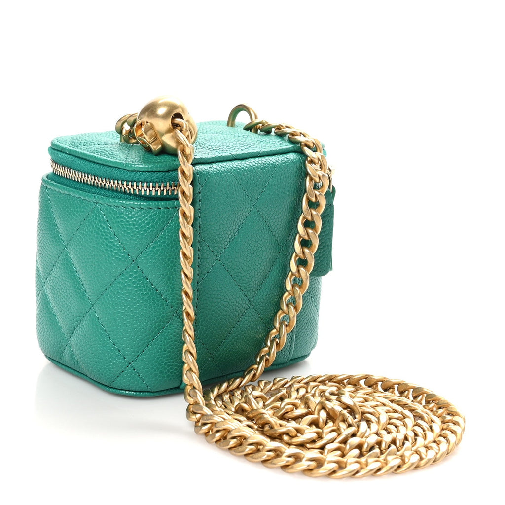 Caviar Quilted Sweetheart Mini Vanity Case Green