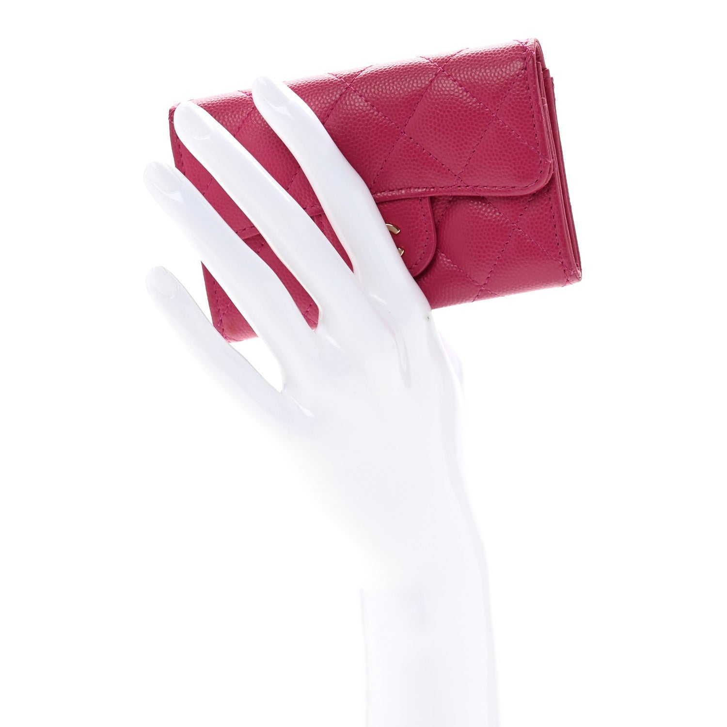 Caviar Quilted Flap  Holder Wallet Dark Pink