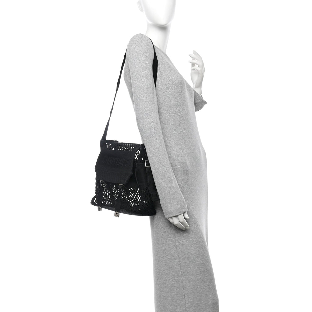 Canvas Embroidered Mesh Diorcamp Messenger Black