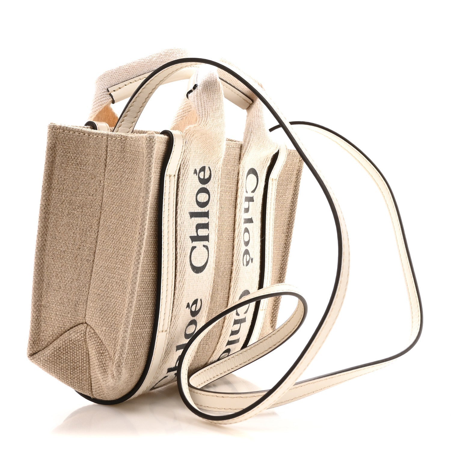 Cotton Calfskin Nano Woody Ribbon Tote With Strap White