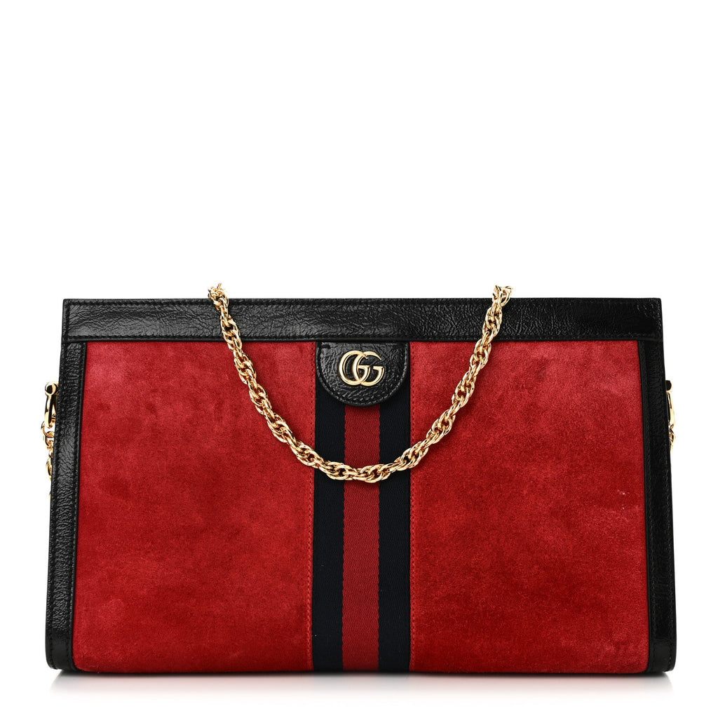 Suede Patent Web Medium Ophidia Chain Shoulder Bag Hibiscus Red Black