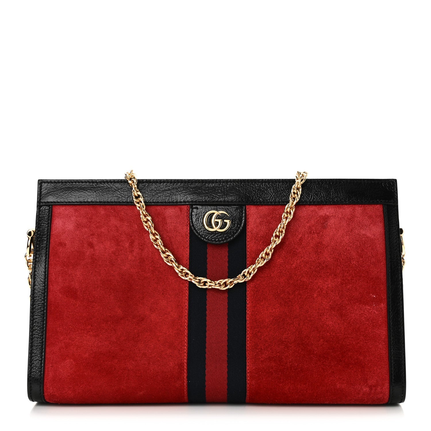 Suede Patent Web Medium Ophidia Chain Shoulder Bag Hibiscus Red Black
