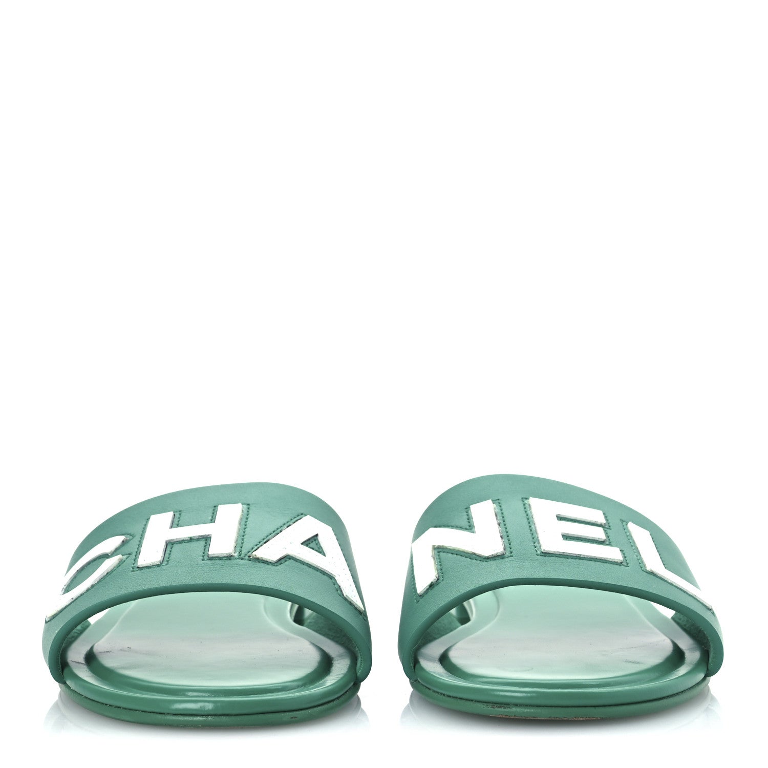 Calfskin Patent Calfskin Logo Mules 38 Green White