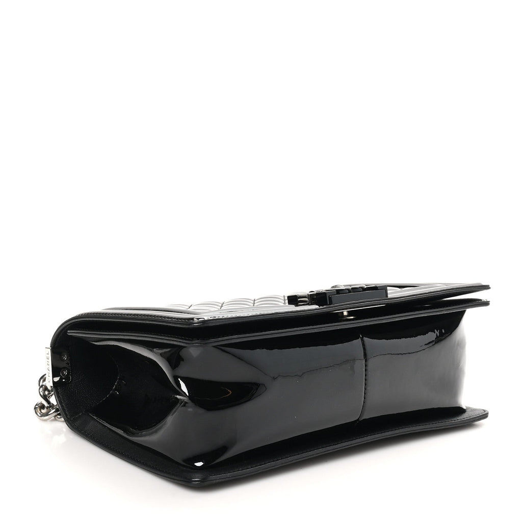 Patent Calfskin Quilted Medium Plexiglass Boy Flap Black