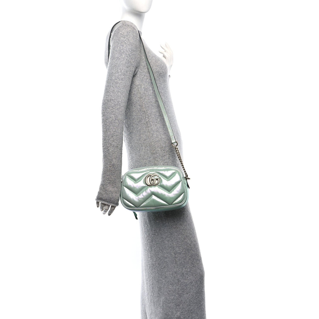 Iridescent Nappa Chevron Matelasse Small GG Marmont Chain Shoulder Bag Iridescent Salvy Green