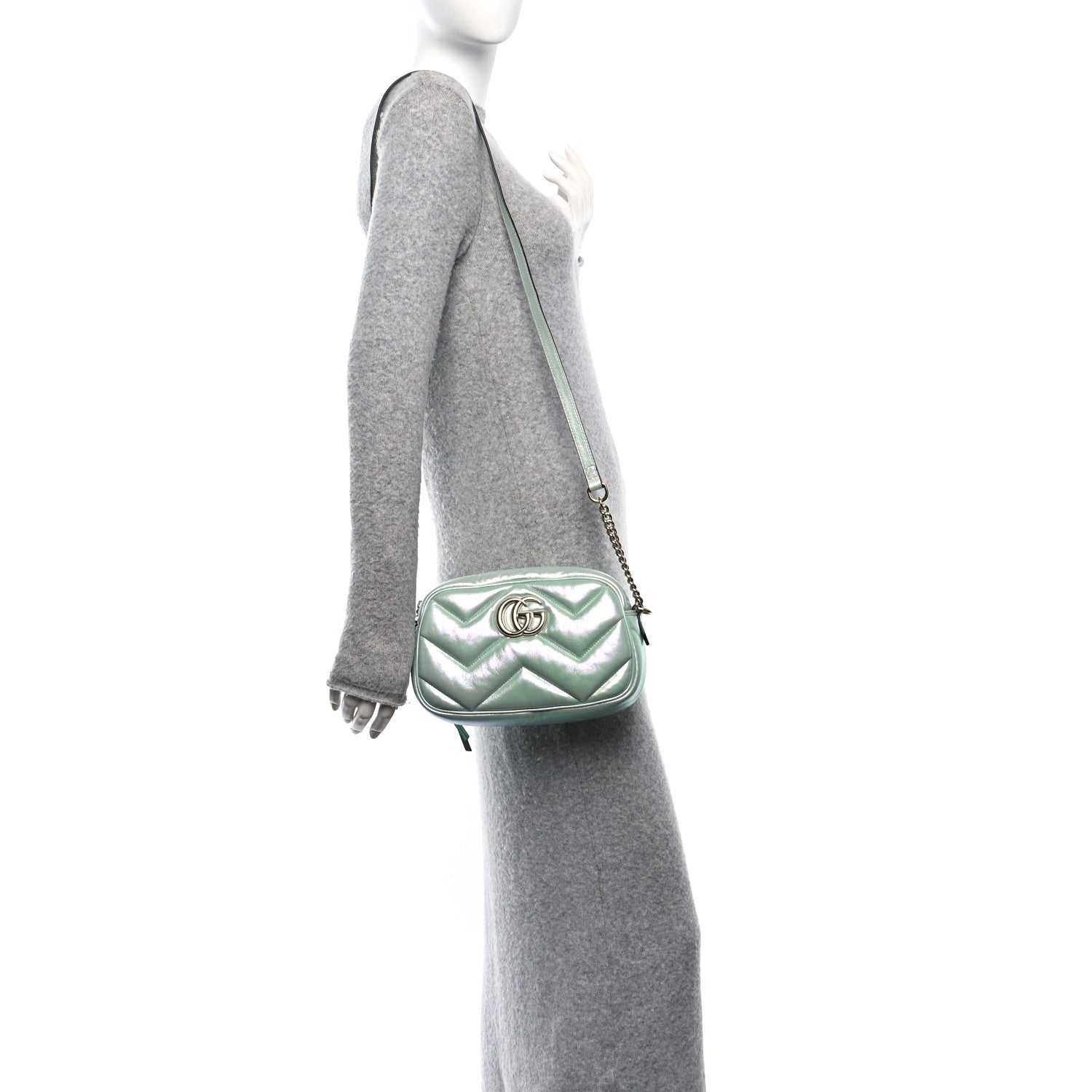 Iridescent Nappa Chevron Matelasse Small GG Marmont Chain Shoulder Bag Iridescent Salvy Green