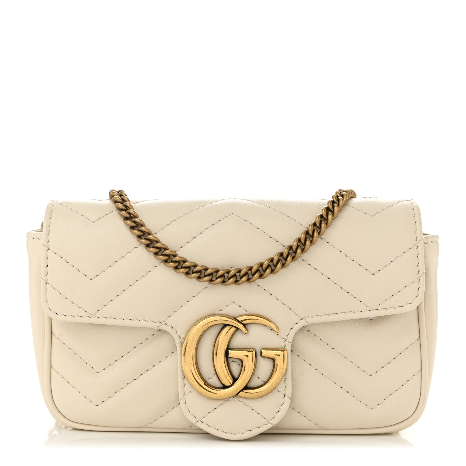 Calfskin Matelasse Super Mini GG Marmont Shoulder Bag White