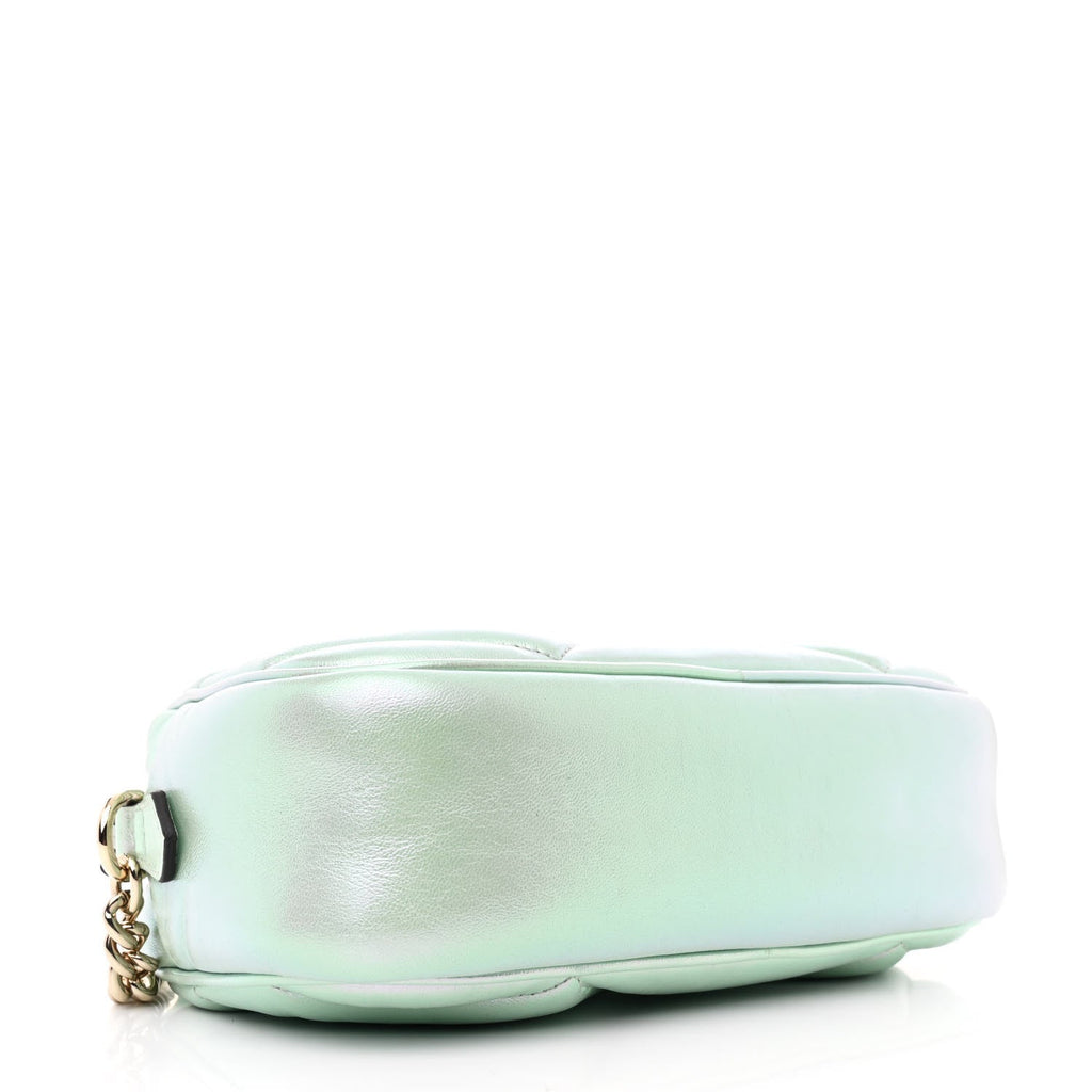 Iridescent Nappa Chevron Matelasse Small GG Marmont Chain Shoulder Bag Iridescent Salvy Green