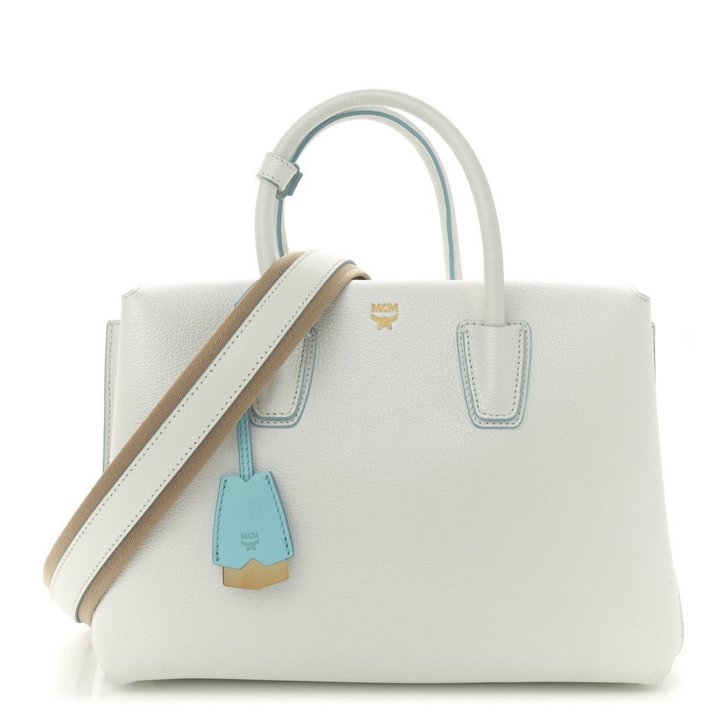 Grained Calfskin Medium Milla Tote White Flake