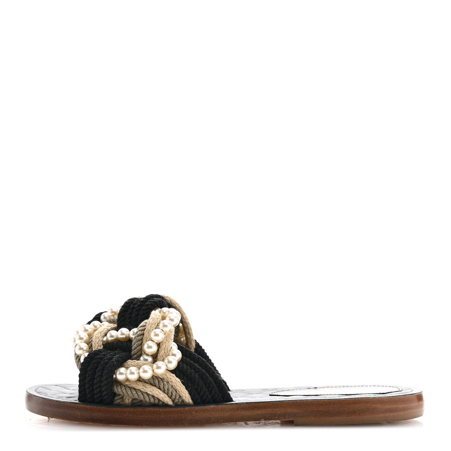 Lambskin Pearl Cord CC Mules 36 Black Beige