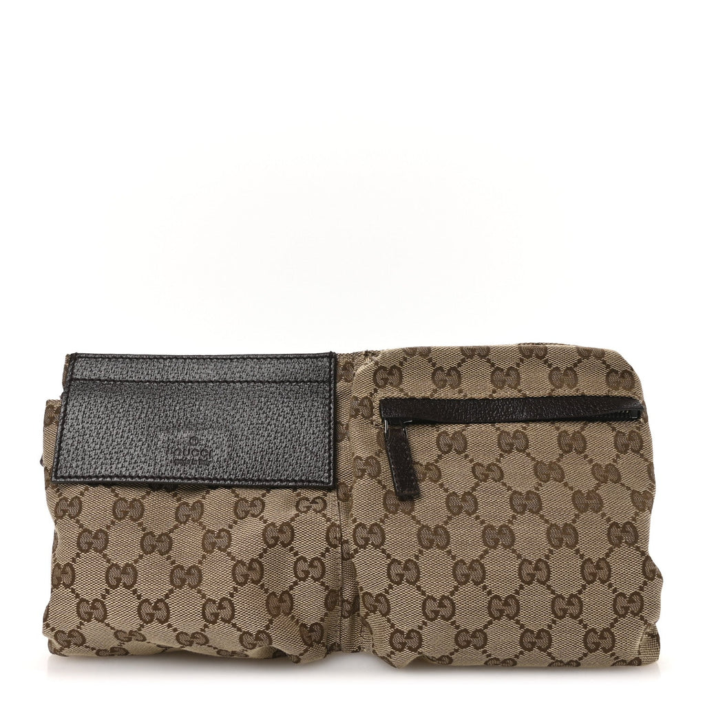 GG Monogram Double Pocket Belt Bag Dark Brown