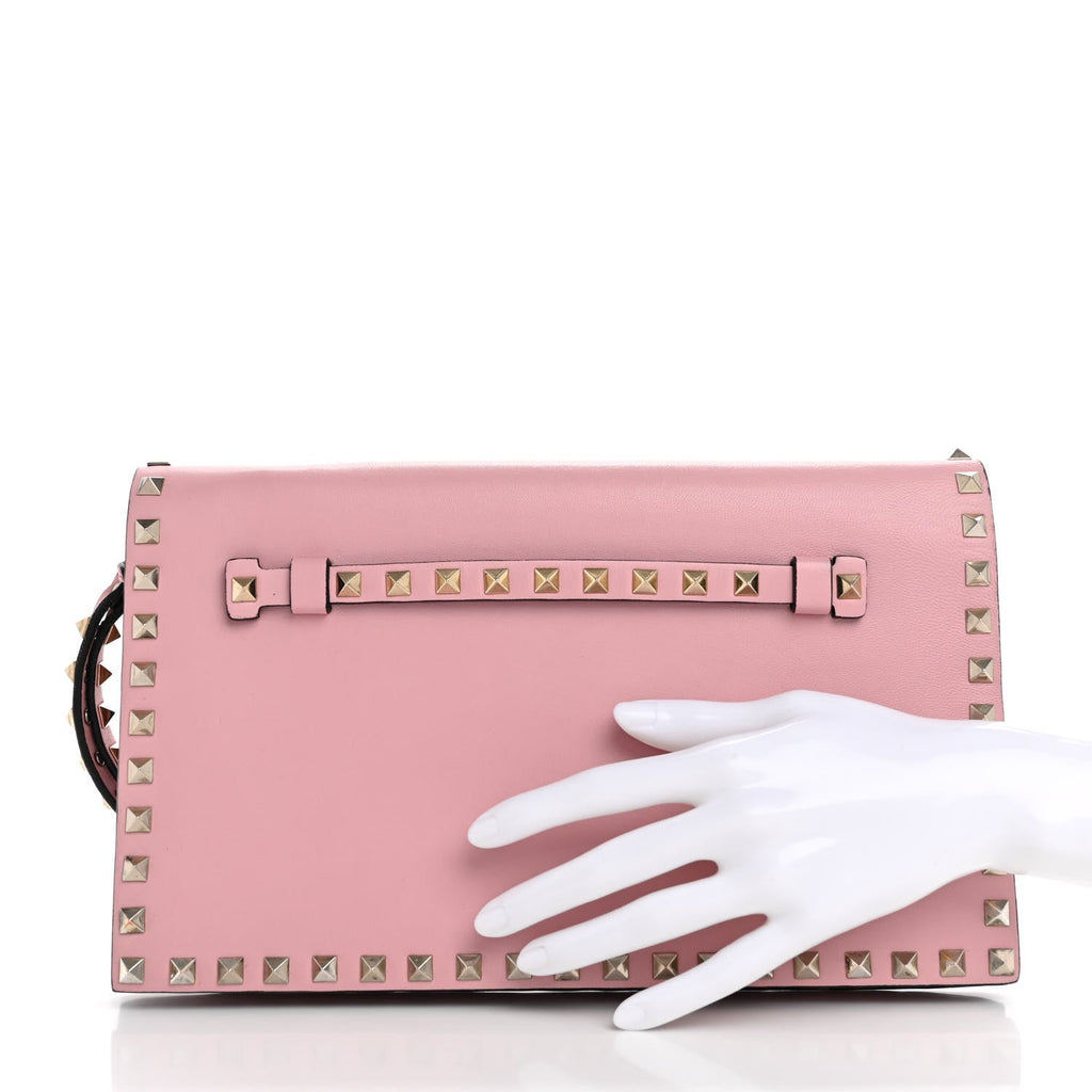 Nappa Rockstud Wristlet Clutch Water Rose