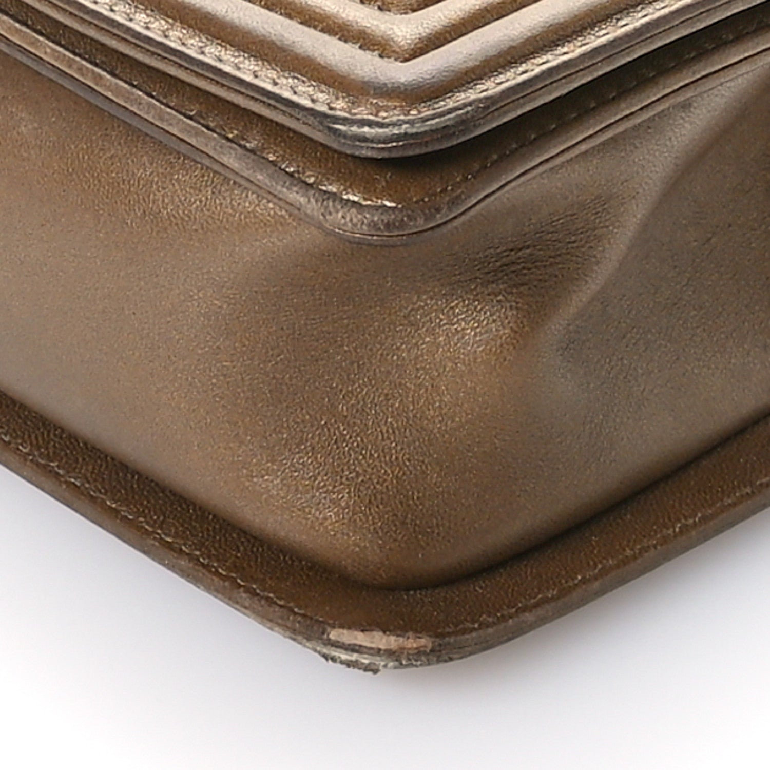 Metallic Calfskin Quilted Small Boy Flap Gold
