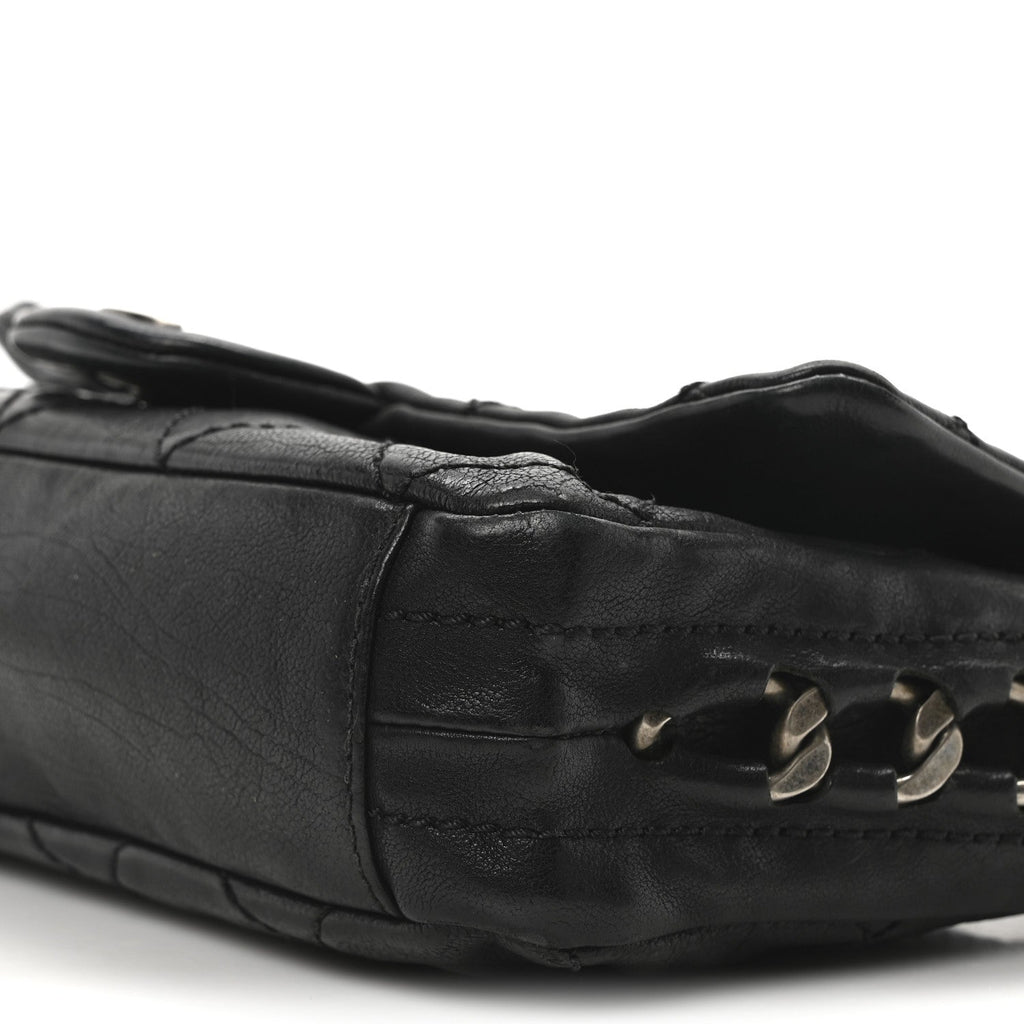 Calfskin Quilted Medium Modern Chain Flap Black