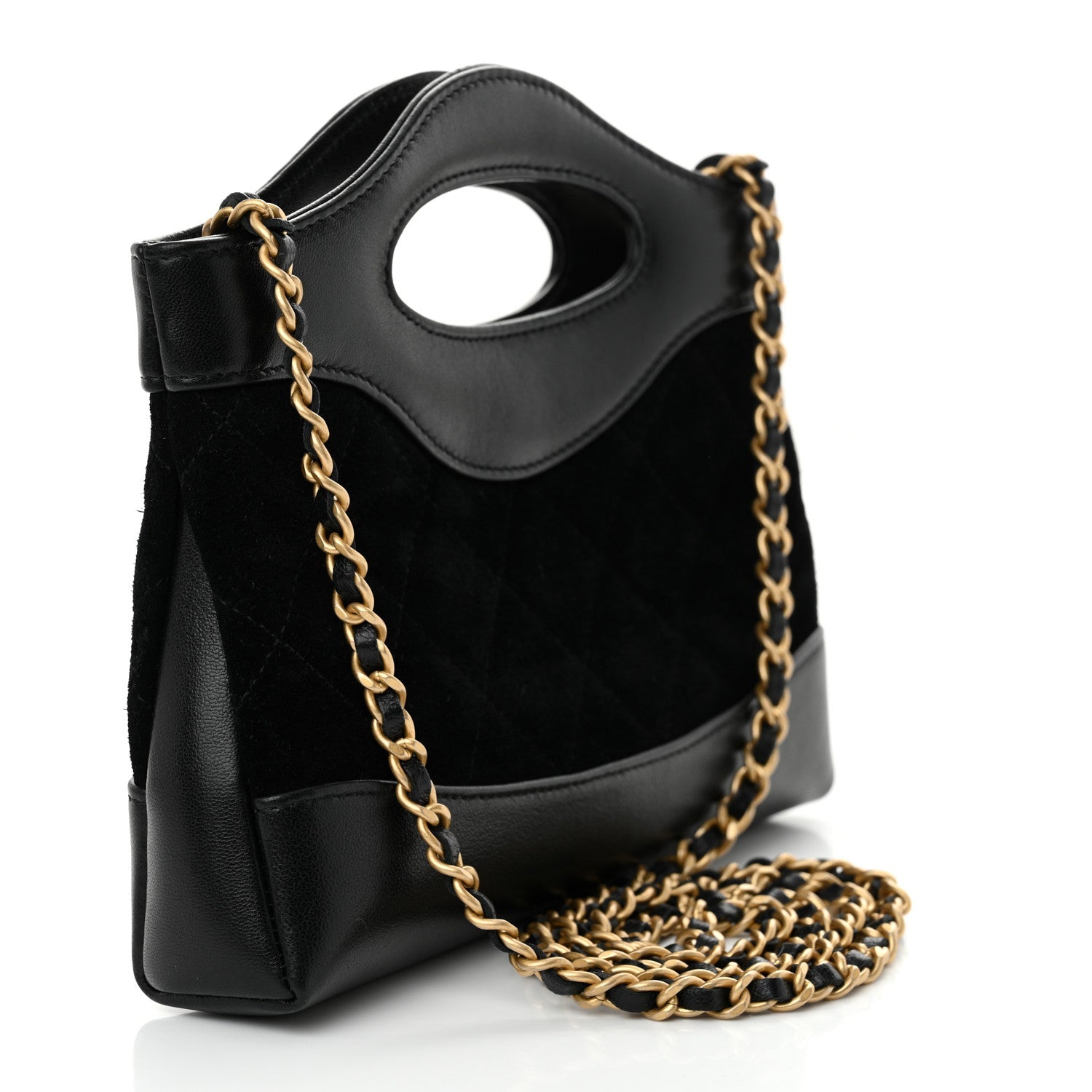 Suede Shiny Crumpled Calfskin Quilted Nano 31 Shopping Bag Black