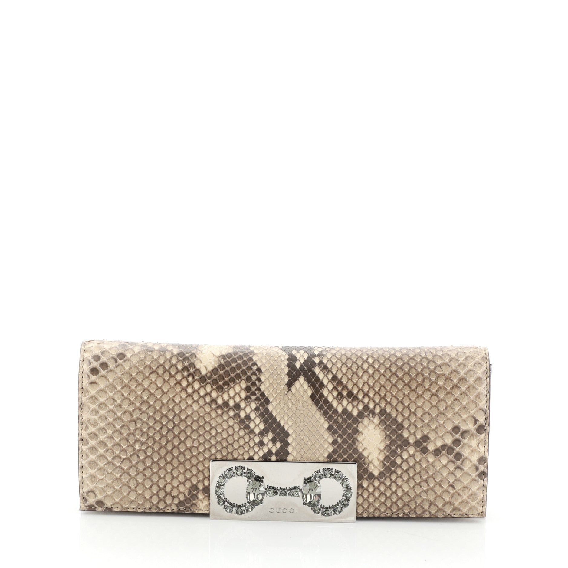 Broadway Crystal Horsebit Clutch Python