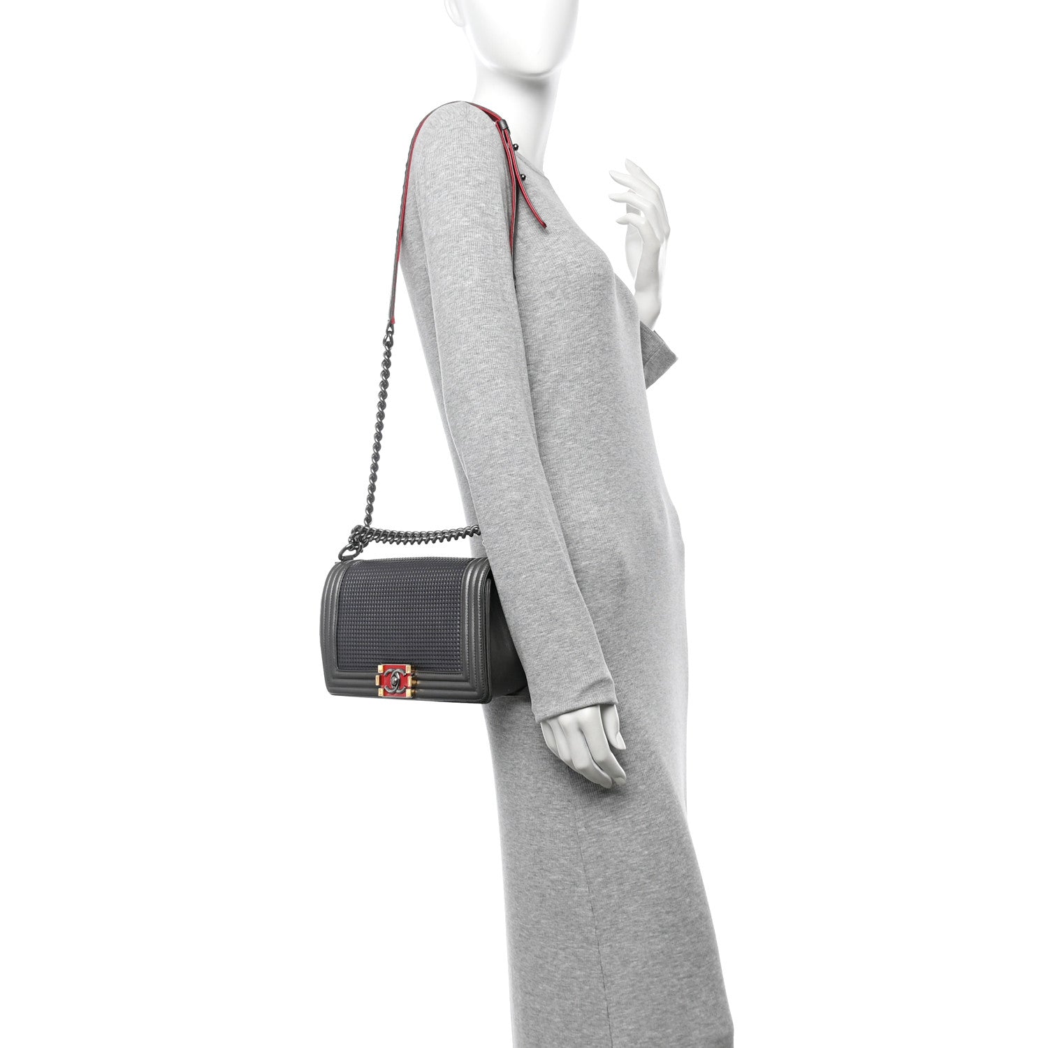 Lambskin Embossed Medium Boy Cube Flap Grey